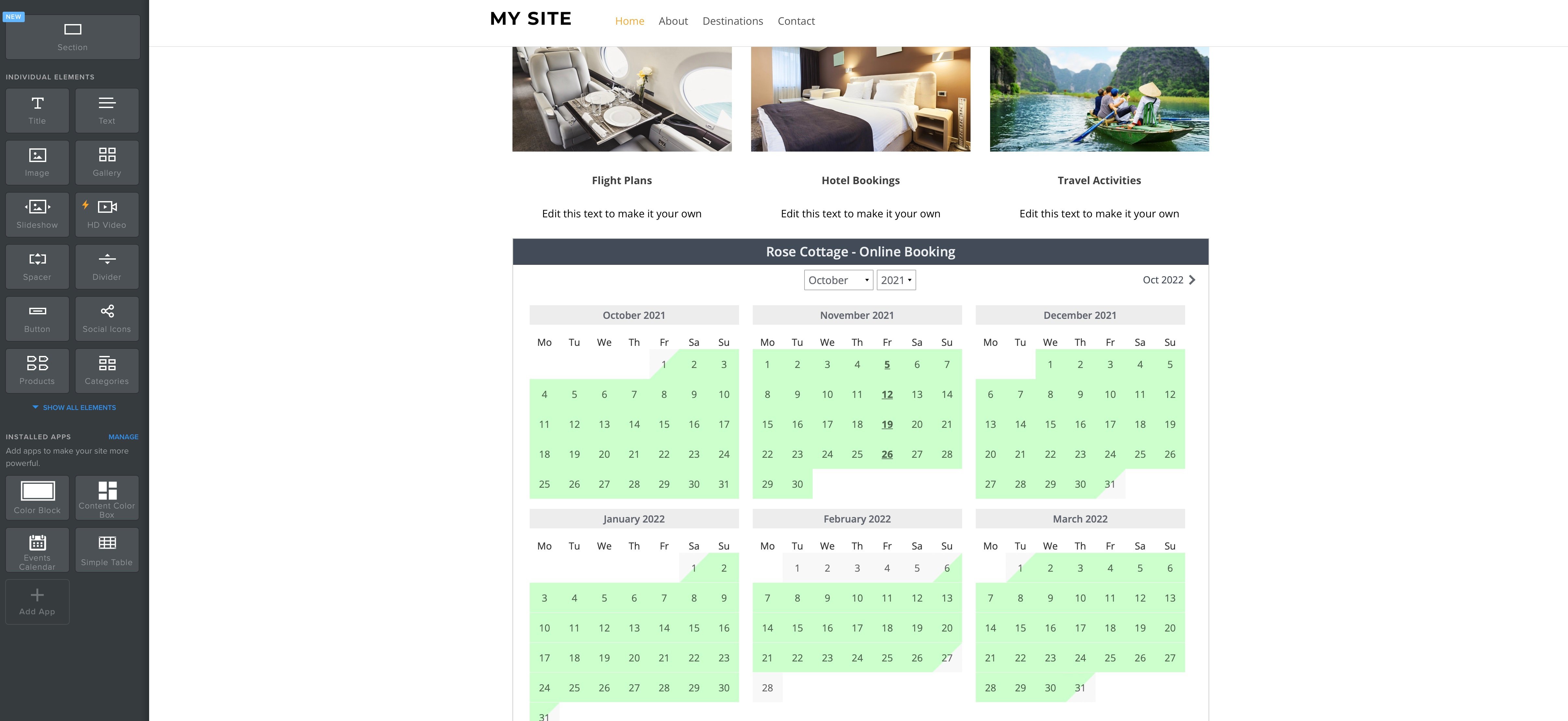 online booking system for holiday lets UK calendar widget